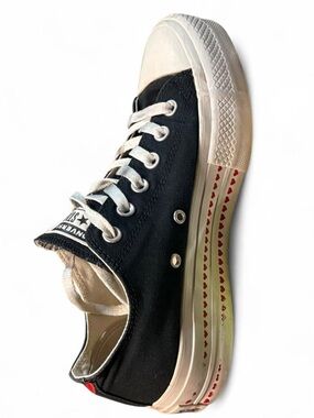 Converse Black Canvas Low Top Sneakers with Red Heart Detail